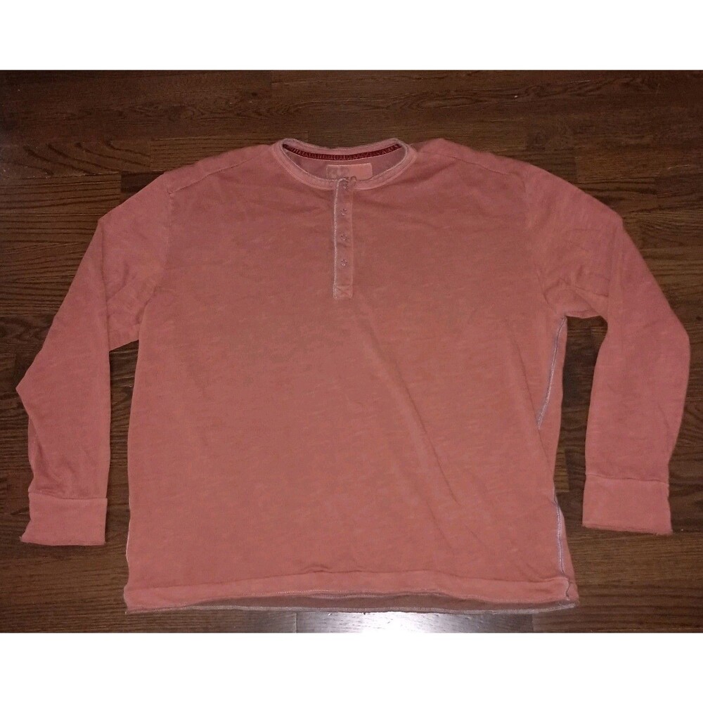 32 Bar Blues Henley Shirt Mens XL Long Sleeve Orange 100% Cotton
